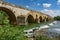 Bottom view of Tordesillas antique bridge over Duero river