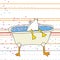 Bottoms up vector drawing of a duck dunking in a bathtub