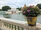 Bougainvillea in the flowerpot, The Aisawan Thiphaya-art Royal Residence, the main hall of Bang Pa In Royal Palace.