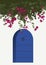 Bougainvillea flowers and blue door