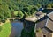 Bouillon Belgium. View of the Semois River and the old bridge from the walls of a medieval, fortified, Bouillon