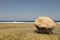 Boulder on beach by ocean