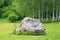 Boulder and footpath. The big boulder closeup and footpath in  park in sunny summer day