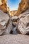 Boulder Jammed in Slot Canyon above dry fall