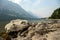 Boulders Gathered Along The Shore of St Mary Lake In Glacier