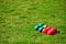 Boules set on grass