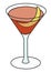 Boulevardier classic IBA listed cocktail in martini glass. An elegant red drink garnished with orange zest. Stylish hand