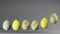 Bouncing Easter eggs in trending colors 2021 Illuminating and Ultimate gray. Copy space. 3D render