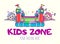 Bouncy castle cartoon logo. Kids zone concept. Children Playground sign