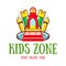 Bouncy castle cartoon logo. Kids zone concept. Children Playground sign.