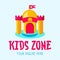 Bouncy castle cartoon logo. Kids zone concept. Children Playground sign.