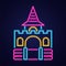 Bouncy castle neon icon. Jumping house on kids playground. Vector illustration.