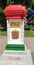 Boundary marker in the colors of the Hungarian flag at Trianon monument