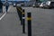 Boundary posts in the parking lot, pedestrian zone.