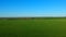 Boundless green rice field against distant village by pictorial hills