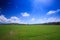 Boundless Rice Field Hills on Skyline Blue Sky Clouds