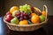 a bountiful basket of fresh fruit in a minimalist arrangement