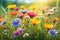 Bouquet of Assorted Vivid Wildflowers Occupying the Center of the Frame - Soft Focus Background of Abundance