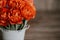 Bouquet of beautiful orange peony tulips in a bucket