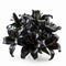 Bouquet of black lilies, beautiful unusual flowers, mourning, gothic, on white,