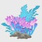 Bouquet of blue and pink coral, underwater set