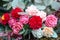 Bouquet of bright colourful colours made from soap in basket of old vintage bike