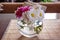 Bouquet of camomile flowers in glass vase