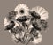 Bouquet of carnation and daisies in sepia color