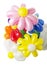 Bouquet with colorful balloon flowers on white background