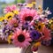 A bouquet of colorful flowers up close. Pink flowers. Flowering flowers, a symbol of spring, new life