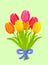 Bouquet of Colorful Tulips Bound with Blue Ribbon