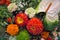 Bouquet composition of different colors. Selective focus. Agriculture Floriculture