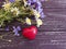 bouquet of cornflowers, chamomile holiday border summer heart, on a wooden background