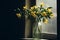 Bouquet of daffodils in a vase on the windowsill