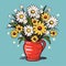 Bouquet of daises in a vase. Spring bouquet. Vector