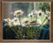 Bouquet of daisies in the wooden frame of window