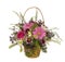 Bouquet of decorative bright colorful flowers in a wicker basket