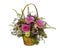 Bouquet of decorative bright colorful flowers in a wicker basket on a white background