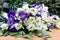 bouquet eustoma on the table in the cafe