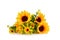 Bouquet of fake sunflowers on white background