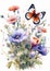A Bouquet of Flowers: Butterfly Illustration, Anemone, Floating