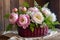 Bouquet of Flowers - Central Focus on Peonies in Full Bloom, Surrounded by Delicate Sprigs of Baby\\\'s Breath