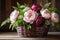 Bouquet of Flowers - Central Focus on Peonies in Full Bloom, Surrounded by Delicate Sprigs of Baby\\\'s Breath