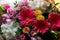 A bouquet of flowers close-up. Alstroemeria, Gerbera, Eustoma, Rose. A festive bouquet