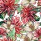 Bouquet flowers, red dahlia, lily, watercolor, pattern seamless