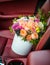 Bouquet of flowers roses luxury gift box in the car seat