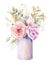 Bouquet of flowers in a vase, watercolor on a white background