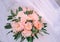 Bouquet flowers wedding dress rose eucalyptus peony