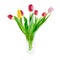 Bouquet of fresh tulip flowers in glass vase, isolated with clipping path included