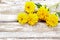 Bouquet of fresh yellow flowers on wooden background